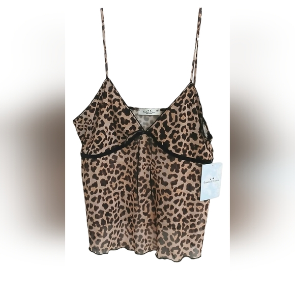 Rebellious Dreamer Tops - Rebellious Dreamer Women's Sheer Leopard Print Spaghetti Strap Tank -Size XL-NWT